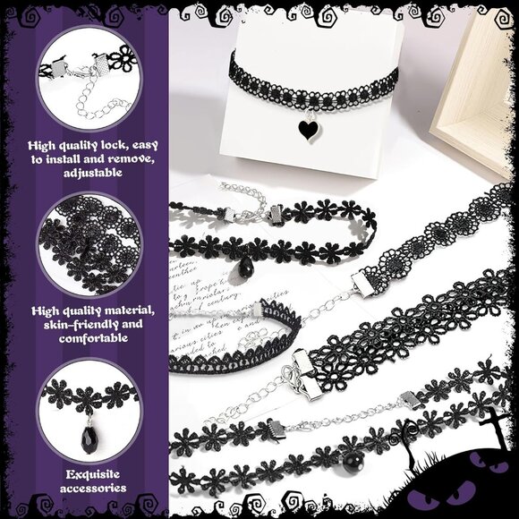 Elegant Gothic Choker Set: 6 Unique Styles in Velvet, Lace & Pendant Designs - Picture 6 of 7